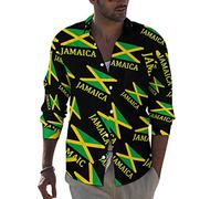 Jamaican Flag Men's Shirts Long Sleeve Button Down Dress Shirts Casual Work Shirts 2XL