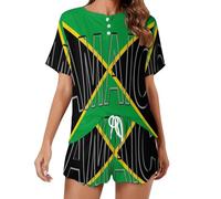 Jamaican Flag Stylish Women's Pyjama Sets Short Sleeve Tops & Shorts Loungewear Lounge Outfits 5XL