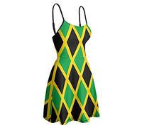 Jamaican Flag Women Sling Dress Sleeveless Spaghetti Strap Dresses Mini Beach Workout