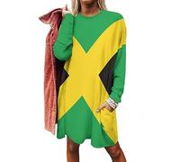 Jamaican Flag Women's Casual Sweatshirt Long Sleeve Pullover Tops Loose Fit Swing Dress