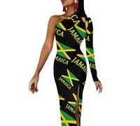 Jamaican Flag Women's Dress One Shoulder Split Maxi Long Dress Bodycon Wedding Party Dresses M
