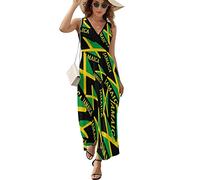 Jamaican Flag Women's Long Dress Sleeveless Maxi Dress Sundress Beach Party Dresses Evening Gowns XL