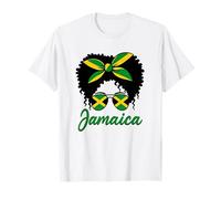 Jamaican Girl Messy Bun Jamaica Flag Pride Black Woman Afro T-Shirt