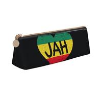 Jamaican Heart Print Large Capacity Leather Pencil Case Smooth Zippered Pen Pouch School Travel Makeup