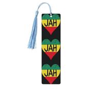 Jamaican Heart Print Reading Page Markers Wooden Bookmarks, 5pcs Wood Bookmarks with Tassels, Gifts for Men Women