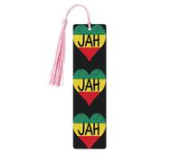 Jamaican Heart Print Reading Page Markers Wooden Bookmarks, 5pcs Wood Bookmarks with Tassels, Gifts for Men Women