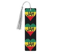 Jamaican Heart Print Reading Page Markers Wooden Bookmarks, 5pcs Wood Bookmarks with Tassels, Gifts for Men Women
