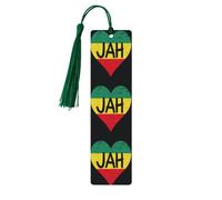 Jamaican Heart Print Reading Page Markers Wooden Bookmarks, 5pcs Wood Bookmarks with Tassels, Gifts for Men Women