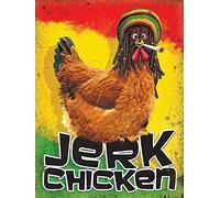 Jamaican Jerk Chicken Theme Metal Tin Sign 8x12 Inches Retro Wall Decor Sign Bar Dining Room Living Room Kitchen Garage