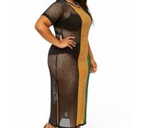 Jamaican Maxi Mesh Marina Dress for Women | 100% Egyptian Cotton See-Through Fishnet Beach Cover Up | Reggae Style Sheer Dress with Side Slits for Summer (Jamaican Maxi, L)