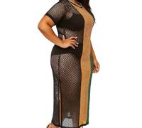 Jamaican Maxi Mesh Marina Dress for Women | 100% Egyptian Cotton See-Through Fishnet Beach Cover Up | Reggae Style Sheer Dress with Side Slits for Summer (Jamaican Maxi, 4XL-5XL)