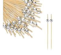 JAMAKALA 100pcs Cocktail Picks, Bamboo Cocktail Sticks Skewers Disco Ball Cocktail Pick Toothpicks for Appetizers, Decorations Food Picks for Fruits Snack Drink Wedding Party Supplies (Silver)