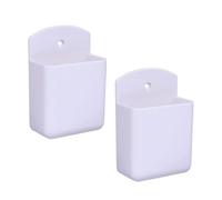 JAMAKALA 2Pcs Universal Remote Control Holders, Self Adhesive Wall Mount Remote Holders, Wall Mount Storage Box Organizer for Home Office, Wall Sticky Cubicle Holder for Pen Phone Charging (White)