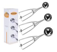 JAMAKALA 3pcs Ice Cream Scoop, Cookie Scoops for Baking, Polished Stainless Steel Ice Cream Scoop, Large-Medium-Small Size, for Ice Cream, Cookie, Cupcake, Meatball, Muffin