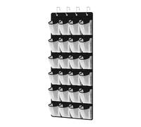 JAMAKALA Hanging Organiser Over the Door,Over the Door Shoe Storage Organiser with 24 Large Mesh Pockets and 4 Metal Hooks,Hanging Shoe Rack Holder for Bedroom Bathroom Closet (Black)