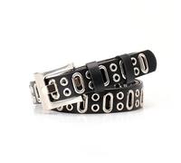 JAMAKALA Women Fashion Leather Belt, Metal Punk Studded Belt, Studded Rivet Double Grommet Belt for Women Men (Black, 43'')