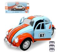 JAMARA 402600 Volkswagen Classical Beetle 1967 Diecast 1:28 Including Button Cells Model Car Toy, Children's Car Model, Mini Vehicles, Gift Idea for Boys and Girls, LED Light