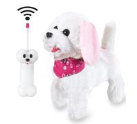 Jamara 460341 - RC Plush Dog white/pink 27MHz - Soft fur, Moves the snout, Moves the head, Wag his tail