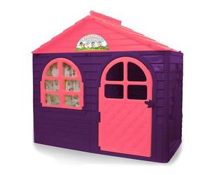 JAMARA 460498 Little Home Playhouse Made of Robust Plastic, Assembly, Sturdy Plug-In System, Easy to Clean, Suitable for Indoor and Outdoor Use, Door/Window Can Be Open, Curtains, Purple