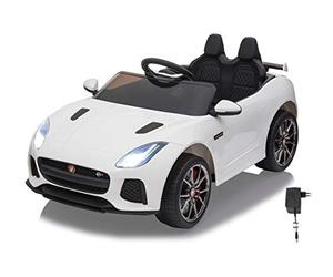 JAMARA 460516 - Ride-on Jaguar F-Type SVR 12V 2-Speed Powerful Motor and Battery for Long Driving Time, Micro SD, USB and AUX Connection, LED Headlight, Illuminated Dashboard, White