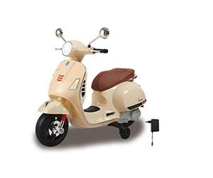 JAMARA 460599 - Ride-on Vespa GTS 125 - Powerful Drive Motor and Battery, SD Card Slot, AUX/USB Connection, Ultra Grip Rubber Ring on Wheel, Stabilisers, LED Headlight, Beige
