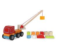 JAMARA Kidiwood Wooden Toy Mobile Crane 14 Pieces - From 3 Years - Solid Wood - Mountain Maple/Beech, Water-Based Colours, Promotes Motor Skills/Touch Senses, Magnetic Blocks