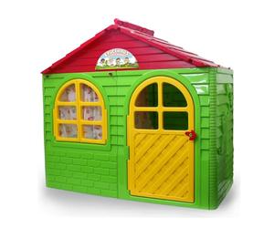 JAMARA Little Home 460500 Playhouse Made of Robust Plastic, Assembly, Sturdy Plug-In System, Easy to Clean, Suitable for Indoor and Outdoor Use, Doors/Windows Can Be Open, Curtains, Green