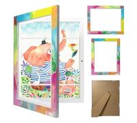 JAMAT HOME Picture Frame for Children's Drawings, A4 Frame Hinged for Arts & Artworks, Photo Frame Fillable for Opening and Changing, DIN A4 Drawings (Colourful)