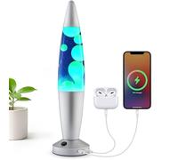 Jambo Beautiful Liquid Lamp with USB Ports, 16" Motion Light with Blue Liquid Yellow Wax, Relaxing Nightlight, Mood Light for Bedroom, Living Room, Office - Adults, Teens, Kids