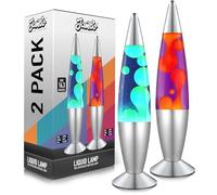 Jambo Beautiful Liquid Motion Lamp |Entertaining for Adults and Kids (Silver Base, Blue Liquid, Purple Liquid, Yellow Wax, 16", Double Pack)