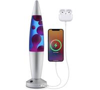 Jambo USB Liquid Motion Lamp, Mood Lamp, Home Decor, Living Room Lamp, Soothing Light, Relaxing Night Light, 16 Inch Night Light with USB Ports (Silver Base, Blue Liquid,
