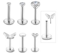 Jamboo 6Pcs 20G Threadless Flatback Small Piercing Studs - Hypoallergenic 14K Gold Filled Surgical Steel Push-in Small Body Piercing Jewelry Set for Multiple Hole Piercing, B : 18 Gauge, Bar Length