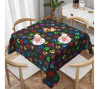 JAMCHE 152x152 Cm Wipe Clean Table Cloth Square Colorful Dog Paw Print Black Tablecloth Modern Washable Wrinkle Free Table Cover For Kitchen Dinner Picnic Outdoor Party Tabletop Decoration