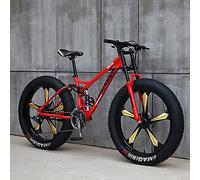 JAMCHE 26Inch Mountain Bikes, Adult Fat Tire Mountain Trail Bike, 27 Speed Bicycle, High-carbon Steel Frame Full Suspension Dual Disc Brake, 4.0 Inch Thick Wheel Mountain Snow Beach Bikes