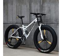 JAMCHE 26Inch Mountain Bikes, Adult Fat Tire Mountain Trail Bike, 27 Speed Bicycle, High-carbon Steel Frame Full Suspension Dual Disc Brake, 4.0 Inch Thick Wheel Mountain Snow Beach Bikes