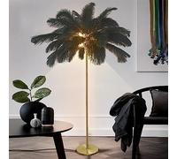 JAMCHE Black Floor Lamp for Living Room Feather Floor Lamp 3 Color Temperatures 1.6m Standing Lamp with Foot Switch Golden Lamp Body for Living Room Bedroom 6 Bulb (Black)