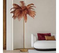 JAMCHE Feather Floor Lamp Ostrich Feather Lamp 3 Color Temperatures 1.6m Brown Standing Lamp Tall with Foot Switch Golden Lamp Body Tall Lamps for Living Room Bedroom 6 LED Bulb (Brown)