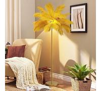 JAMCHE Ostrich Feather Floor Lamp 3 Color Temperatures 1.6m Standing Lamp Tall with Foot Switch Golden Lamp Body Tall Lamps for Living Room Bedroom 6 LED Bulb (Gold)