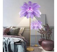 JAMCHE Ostrich Feather Floor Lamp 3 Color Temperatures 1.6m Standing Lamp Tall with Foot Switch Golden Lamp Body Tall Lamps for Living Room Bedroom 6 LED Bulb (Purple)