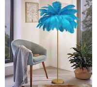 JAMCHE Ostrich Feather Floor Lamp 3 Color Temperatures 1.6m Standing Lamp Tall with Foot Switch Golden Lamp Body Tall Lamps for Living Room Bedroom 6 LED Bulb(Light Blue)