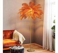 JAMCHE Ostrich Feather Floor Lamp 3 Color Temperatures 1.6m Standing Lamp Tall with Foot Switch Golden Lamp Body Tall Lamps for Living Room Bedroom 6 LED Bulb (Orange)