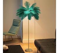 JAMCHE Ostrich Feather Floor Lamp 3 Color Temperatures 1.6m Standing Lamp Tall with Foot Switch Golden Lamp Body Tall Lamps for Living Room Bedroom 6 LED Bulb (Green)