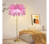 JAMCHE Pink Feather Floor Lamp - 3 Color Temperatures, 1.6m Tall with Foot Switch, Gold Finish, 6 LED Bulbs