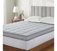 Jamdok 7.6cm Pillow Top Memory Foam Mattress Topper for Double Bed, Quilted Removable Cover,Medium Firm,Elasticated Straps,Gray(135 X 190 X 7.6cm)