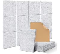JAMELO 12 Pack Square Acoustic Panels Self-Adhesive, High Density Sound Proofing Panels for Walls, Sound Deadening Insulation Treatment Sound Absorbing for Studio, Office, Home, 30x30x0.9cm Grey