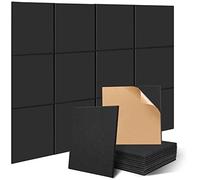 JAMELO 12 Pack Square Acoustic Panels Self-Adhesive, High Density Sound Proofing Panels for Walls, Sound Deadening Insulation Treatment Sound Absorbing for Studio, Office, Home, 30x30x0.9cm Black