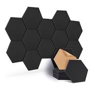 JAMELO 12 Pcs Self-Adhesive Acoustic Absorption Panels, High Density 12" X 10" X 0.4" Soundproof Acoustic Panel, Hexagon Sound Absorbing Panels for Recording Studio & Home & Offices (Black)
