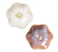 JAMEND CLXP 2PCS Lotus Leaf Shape Ring Holder Dish, Small Key Bowl, Ceramic Trinket Tray Jewelry Dish Organizing Necklace Earrings for Mom Friend Sister, All Jewelries Are NOT Included. White+Purple.