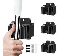 JAMEND CLXP 3PCS Broom and Mop Holder, Heavy Duty Garden Tool Organizer Rack Rake and Shovel Handle, Stainless Steel Mop Hanger. Wall Mounted Utility Rack with Screws, Matte Black