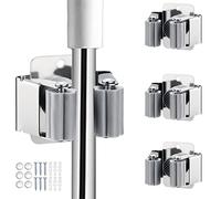 JAMEND CLXP 3PCS Broom and Mop Holder, Heavy Duty Garden Tool Organizer Rack Rake and Shovel Handle, Stainless Steel Mop Hanger. Wall Mounted Utility Rack with Screws, Silver.